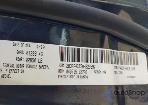 2010 Dodge Charger из США, поврежденный, VIN 2B3AA4CT5AH223597